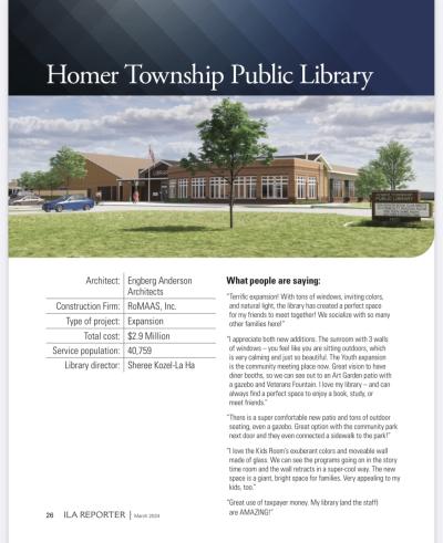 Photo from the ILA reporter featuring Homer Township Public Library