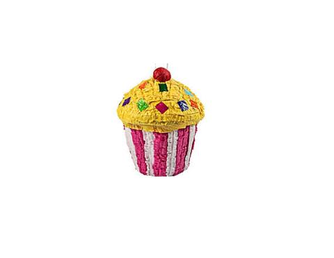 yellow cupcake in a pink and white cupcake holder