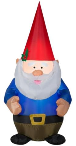 GNOME INFLATABLE WITH RED HAT, BLUE SHIRT AND BROWN PANTS
