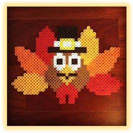 Turkey wearing Pilgrim hat made from Perler Beads.