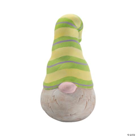 CERAMIC GNOME HEAD WITH GREEN STRIPED HAT AND GRAY BEARD