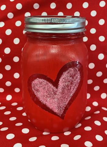 Red heart mason jar